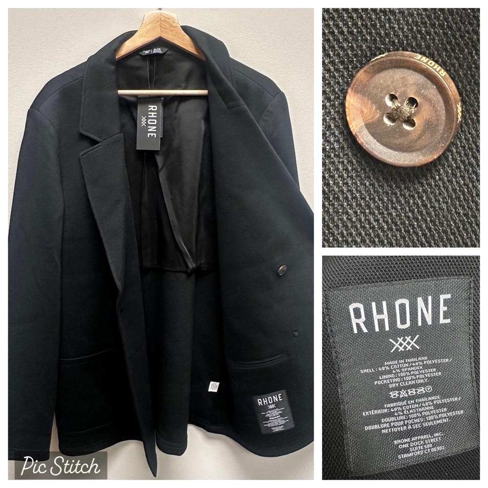 Rhone Truman Knit Sport Coat Men XL Black Double Breasted Blazer NWT $248